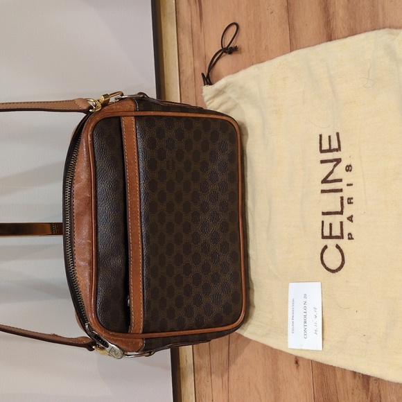 Celine Vintage Macadam Dark Crossbody Purse With Dust Bag Callouts - Picture 3 of 17